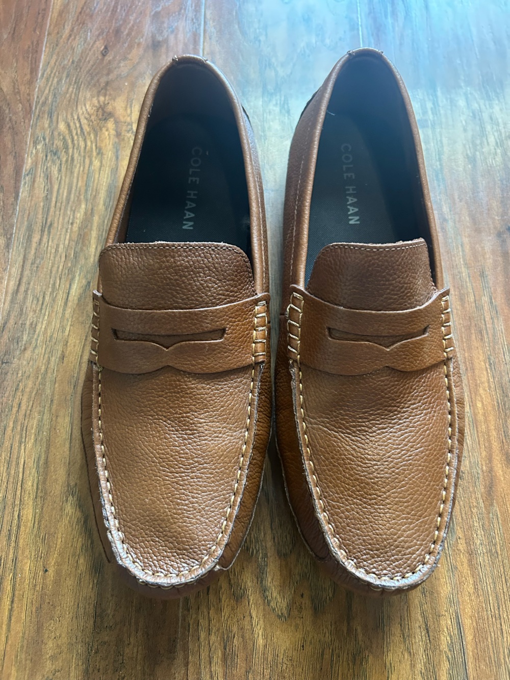 Cole Haan Men's Tan/Brown Leather Penny Loafers Wyatt Penny Driver Loafers
